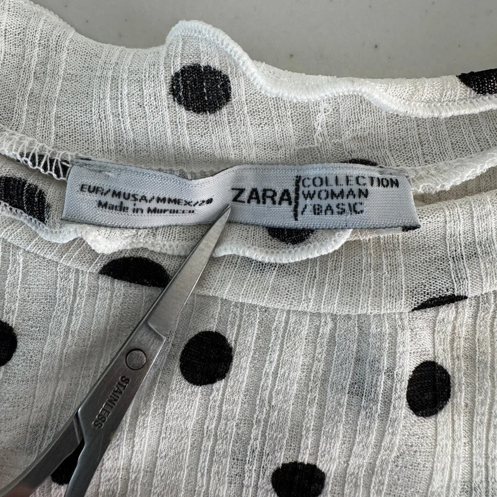 Zara Polka Dot Sheer Blouse M Ruffle Puff Sleeve Cottagecore‎ Chic Minimalist